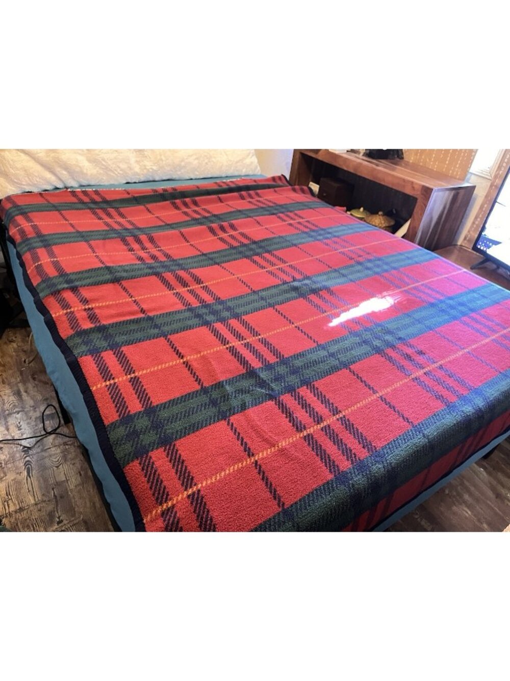VTG Biederlack Blanket Reversible Plaid Red Blue Throw 75”x 58” Cabincore Twin